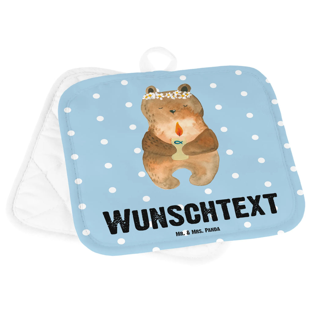 Personalisierte Topflappen Kommunion-Bär Personalisierter Ofenhandschuh, Topflappen mit Namen, Namensaufdruck, Topflappen personalisiert, Topflappen Set personalisiert, Personalisierte Topfuntersetzer, Bär, Teddy, Teddybär, Taufkerze, katholisch, Gottes Segen, Kommunion