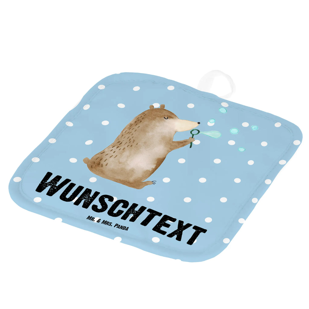 Personalisierte Topflappen Bär Seifenblasen Namensaufdruck, Personalisierte Topfuntersetzer, Topflappen mit Namen, Topflappen personalisiert, Topflappen Set personalisiert, Personalisierter Ofenhandschuh, Bär, Teddy, Teddybär, Seifenblasen Bär Lustig Sein Glücklich Traurig Happy