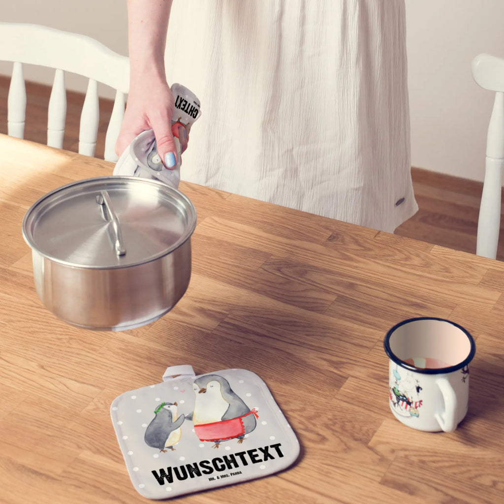 Personalised pot holder Penguin with child Family, Father's Day, Mother's Day, brother, sister, Mom, Dad, Gift, Mummy, Mommy, Mother, Birthday