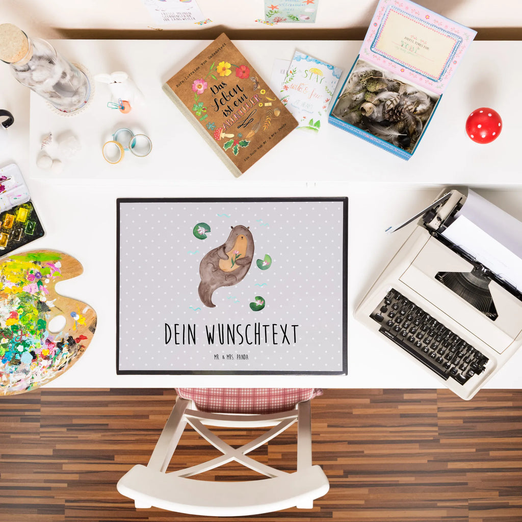 Personalised desk pad otter Water Lily otter, marten, sea otter, European otter, water mammal, aquatic animal, baby otter, predator, water, otter gifts, animal lover, gift ideas for animal lovers, animal, mammal, water animal, gifts for people in love