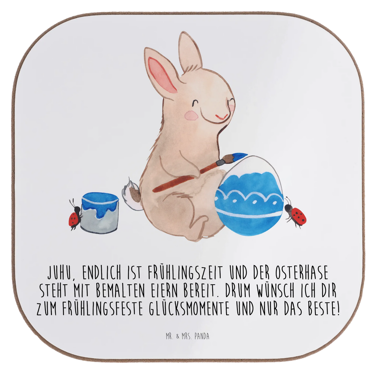 Square coaster Hare ladybug glass coasters, gifts, Coasters, breakfast, party, presents, gift, Easter, Easter bunny, bunny, Easter presents, spring fever, Easter greetings, spring greetings, Easter eggs, painting eggs, spring, picnicking