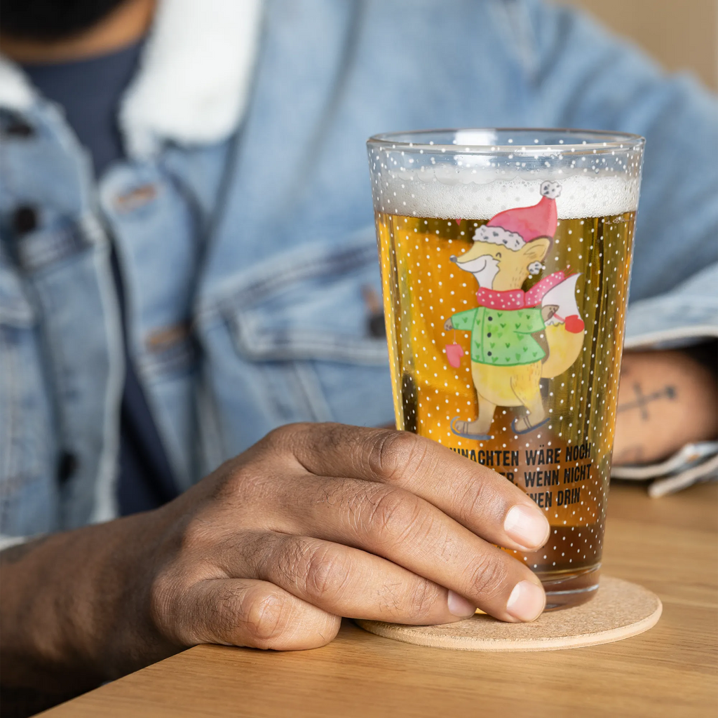 Szklanka do picia premium lis łyżwy Zima, Boże Narodzenie, dekoracje świąteczne, Mikołaj, Adwent, Wigilia, zimowy motyw