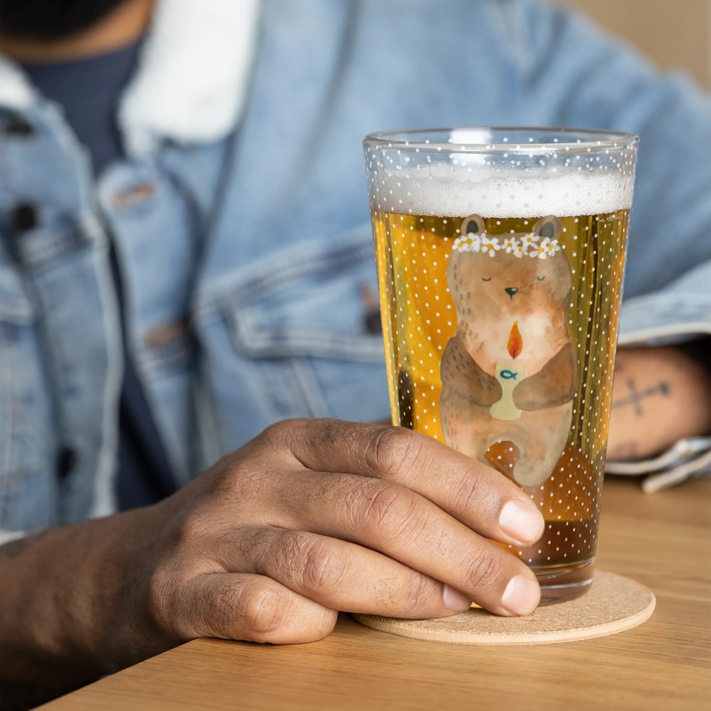 Premium drinking glass bear communion beer glass, stemware, dishwasher safe glass, lead-free crystal glass, luxury drinking glass, highball glass, water glass, drinking glass, pint glass, premium glassware, tumbler, glass, cocktail glass, barware, bear, teddy, teddy bear, cuddly toy, God's blessing, baptismal candle, communion, catholic