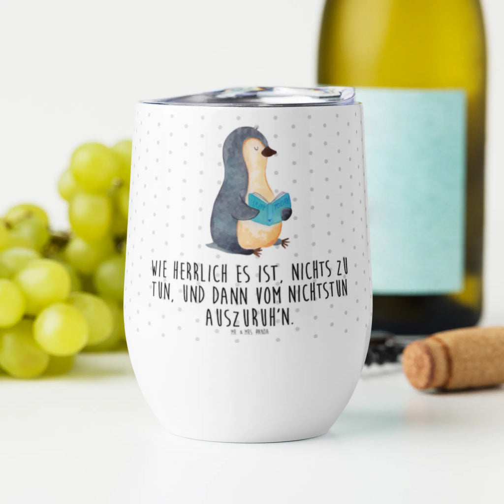Wine cup Penguin A book stemless wine glasses, insulated tumbler, premium wine tumbler, mulled wine cup, drinking cup, wine goblet, wine tumbler, portable wine cup, wine glasses, wine travel tumbler, hot drinks, Penguin, North Pole, Winter, Penguins, leisure, lazing around, penguins, reading, bookworm, vacation, doing nothing, holidays, book