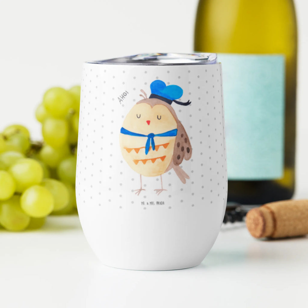 Wine cup Owl sailor wine travel tumbler, drinking cup, wine goblet, premium wine tumbler, wine glasses, stemless wine glasses, mulled wine cup, hot drinks, portable wine cup, insulated tumbler, wine tumbler, owl, forest animal, bird, nocturnal, gift ideas, birthday present, illustrated, funny, romantic gift, owl decor, Marriage, Owl, Pun funny, Sailor, Girlfriend, Wedding anniversary gift, Owl decoration, Mariner, Home port, Owl saying