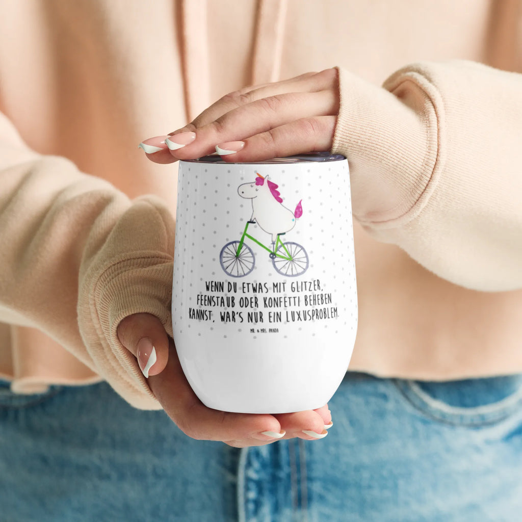 Wine cup unicorn cyclist insulated tumbler, portable wine cup, wine glasses, premium wine tumbler, drinking cup, wine tumbler, stemless wine glasses, wine goblet, hot drinks, wine travel tumbler, mulled wine cup, unicorn, unicorns, grief, present, bike, fairy dust, luxury problem, cyclist gift, love affliction, wheel, cycling, confetti
