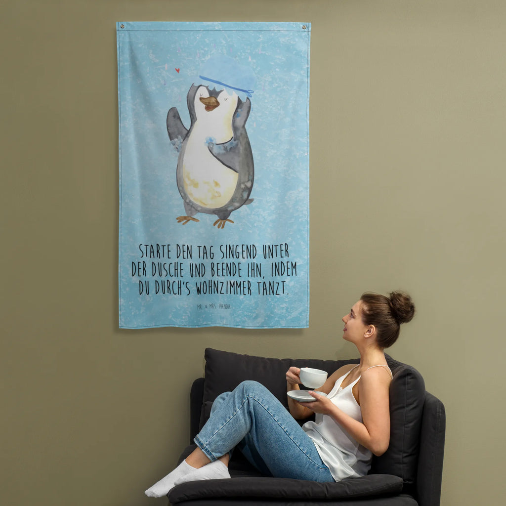 Tapestry Penguin have a shower Tapestry, Decoration, Wall hanging, Boho, Penguin, North Pole, Winter, Penguins, life motto, shower, new start, penguins, motivation, new beginning, being happy