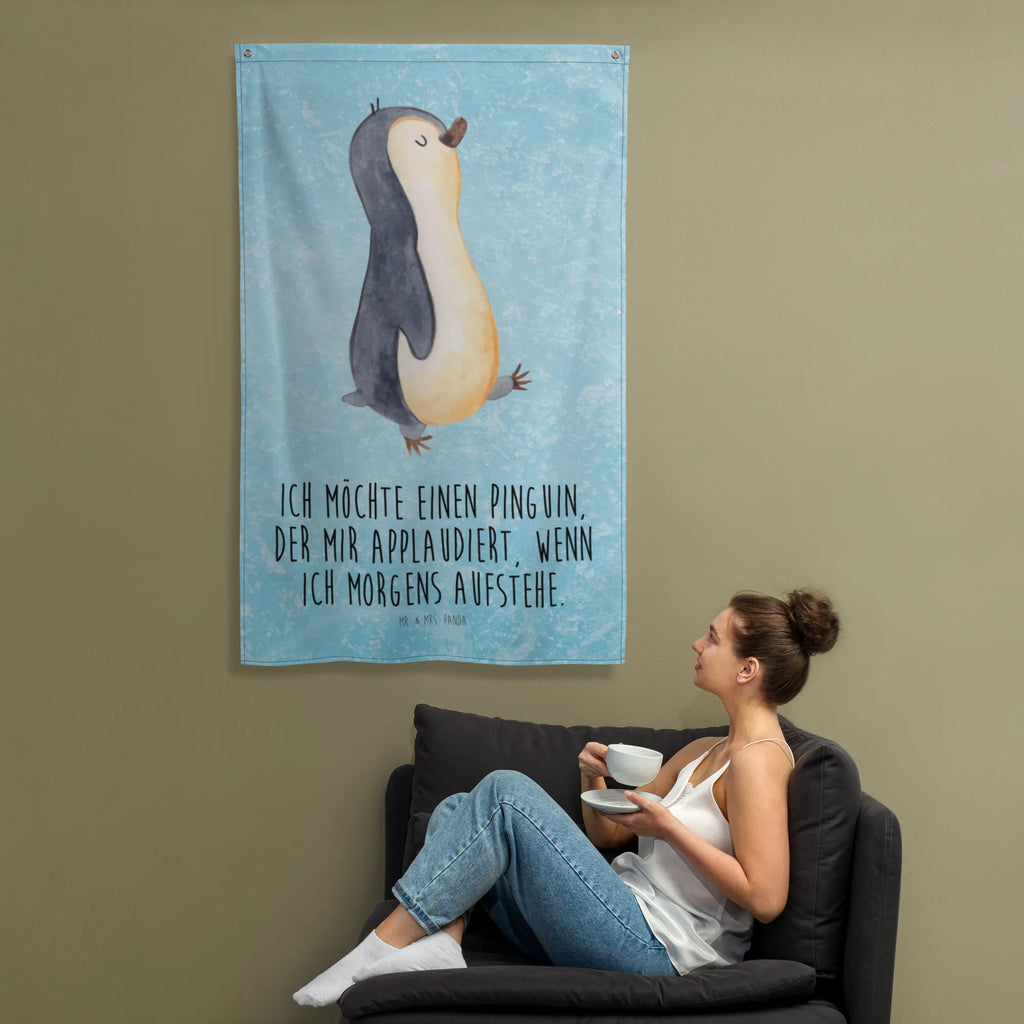 Wandteppich Pinguin marschierend Wandbehang, Wand Deko, Boho, Kinderzimmer Wanddeko, Wandtuch, Wandbild, Tapisserie, Kinderzimmer Deko, Schmuck-Wandbehang, Tapestry, Textil-Kunst, Kinderzimmer Wand, Wandteppich, Pinguin, Bruder, Frühaufsteher, Langschläfer, Pinguine, Schwester, Familie