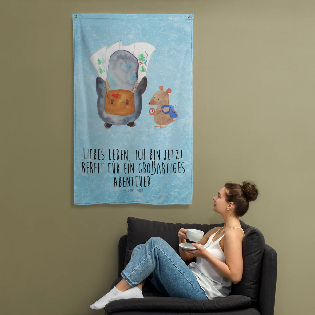 Wandteppich Pinguin & Maus Wanderer Kinderzimmer Wand, Schmuck-Wandbehang, Tapisserie, Kinderzimmer Wanddeko, Kinderzimmer Deko, Textil-Kunst, Wanddeko, Wandbehang, Kinderzimmer, Boho, Wand Deko, Tapestry, Wandteppich, Wandtuch, Wandbild, Dekoration, Pinguin, Wanderlust, wandern, Roadtrip, Abenteurer, Ausflug, Pinguine, Abenteuer