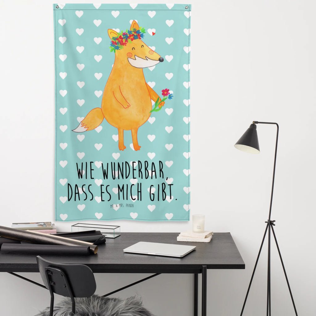 Tapestry Fox Flower Tapestry, Decoration, Boho, Wall hanging, fox, foxes, forest wildlife, clever as a fox, animal lover, love, flowers, flower, girlfriend, me, flower girl, motivation, fox girl, girlfriends, self-love, proof of love, joy