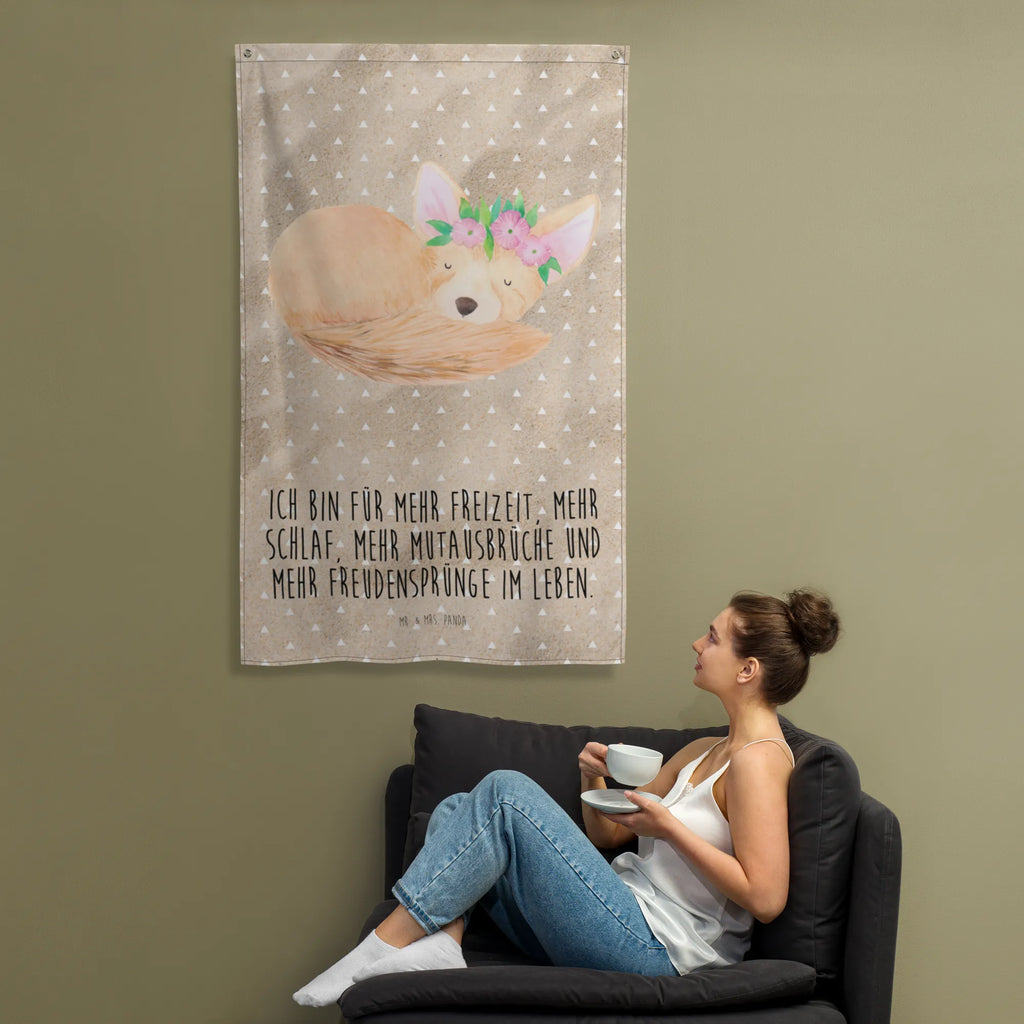 Wandteppich Wüstenfuchs Blumenkranz Textil-Kunst, Tapestry, Wandbild, Boho, Kinderzimmer, Wand Deko, Kinderzimmer Wand, Wandtuch, Wandteppich, Tapisserie, Wanddeko, Wandbehang, Kinderzimmer Deko, Kinderzimmer Wanddeko, Dekoration, Schmuck-Wandbehang, Afrika, Wildtiere, Wüste, Wüstenfuchs, Glücklich, Blumen, Blumenkranz