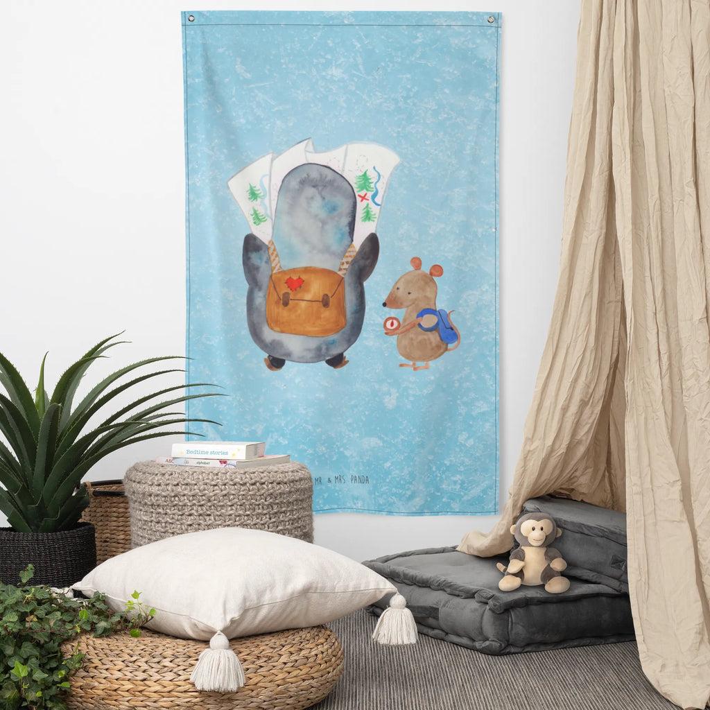 Wandteppich Pinguin & Maus Wanderer Kinderzimmer Wand, Schmuck-Wandbehang, Tapisserie, Kinderzimmer Wanddeko, Kinderzimmer Deko, Textil-Kunst, Wanddeko, Wandbehang, Kinderzimmer, Boho, Wand Deko, Tapestry, Wandteppich, Wandtuch, Wandbild, Dekoration, Pinguin, Wanderlust, wandern, Roadtrip, Abenteurer, Ausflug, Pinguine, Abenteuer
