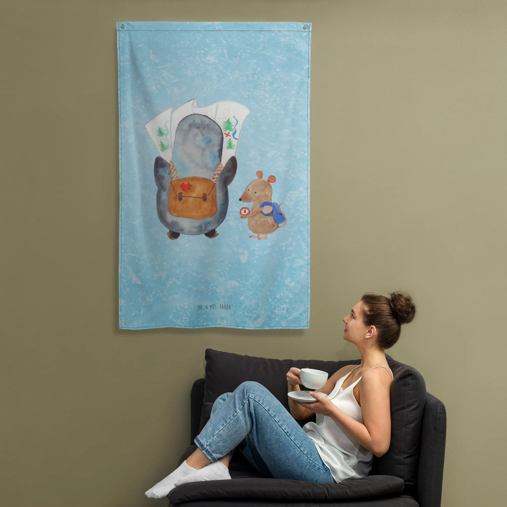 Wandteppich Pinguin & Maus Wanderer Kinderzimmer Wand, Schmuck-Wandbehang, Tapisserie, Kinderzimmer Wanddeko, Kinderzimmer Deko, Textil-Kunst, Wanddeko, Wandbehang, Kinderzimmer, Boho, Wand Deko, Tapestry, Wandteppich, Wandtuch, Wandbild, Dekoration, Pinguin, Wanderlust, wandern, Roadtrip, Abenteurer, Ausflug, Pinguine, Abenteuer