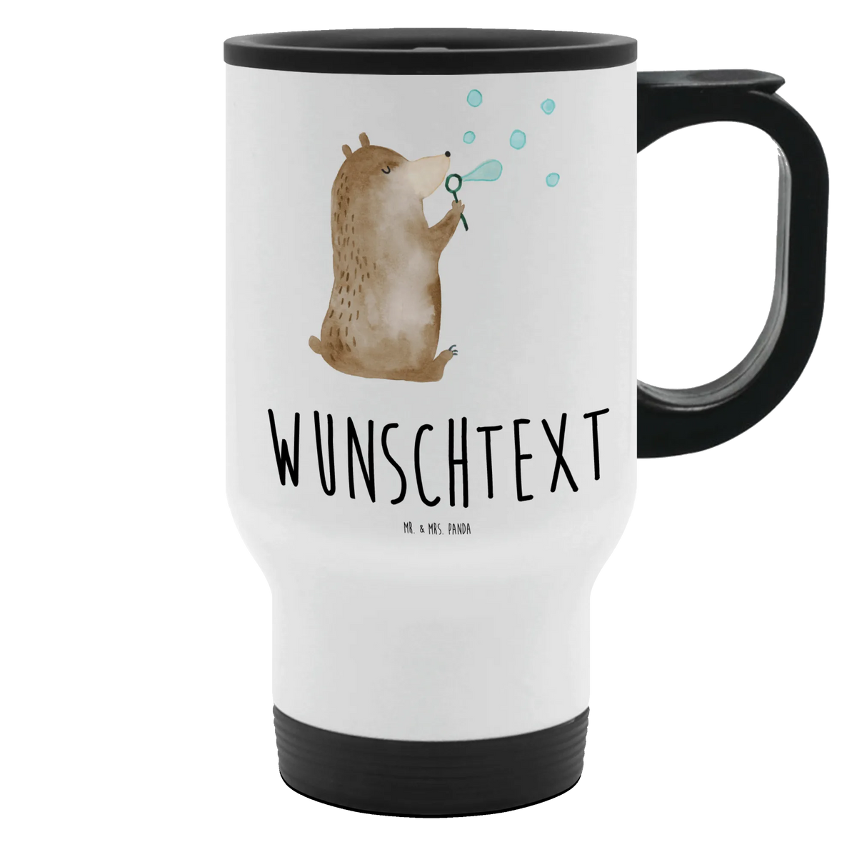 Personalised insulated mug bear soap bubbles teddy bear, cuddly toy, Soap Bubbles Bear Funny Being Happy Sad Happy