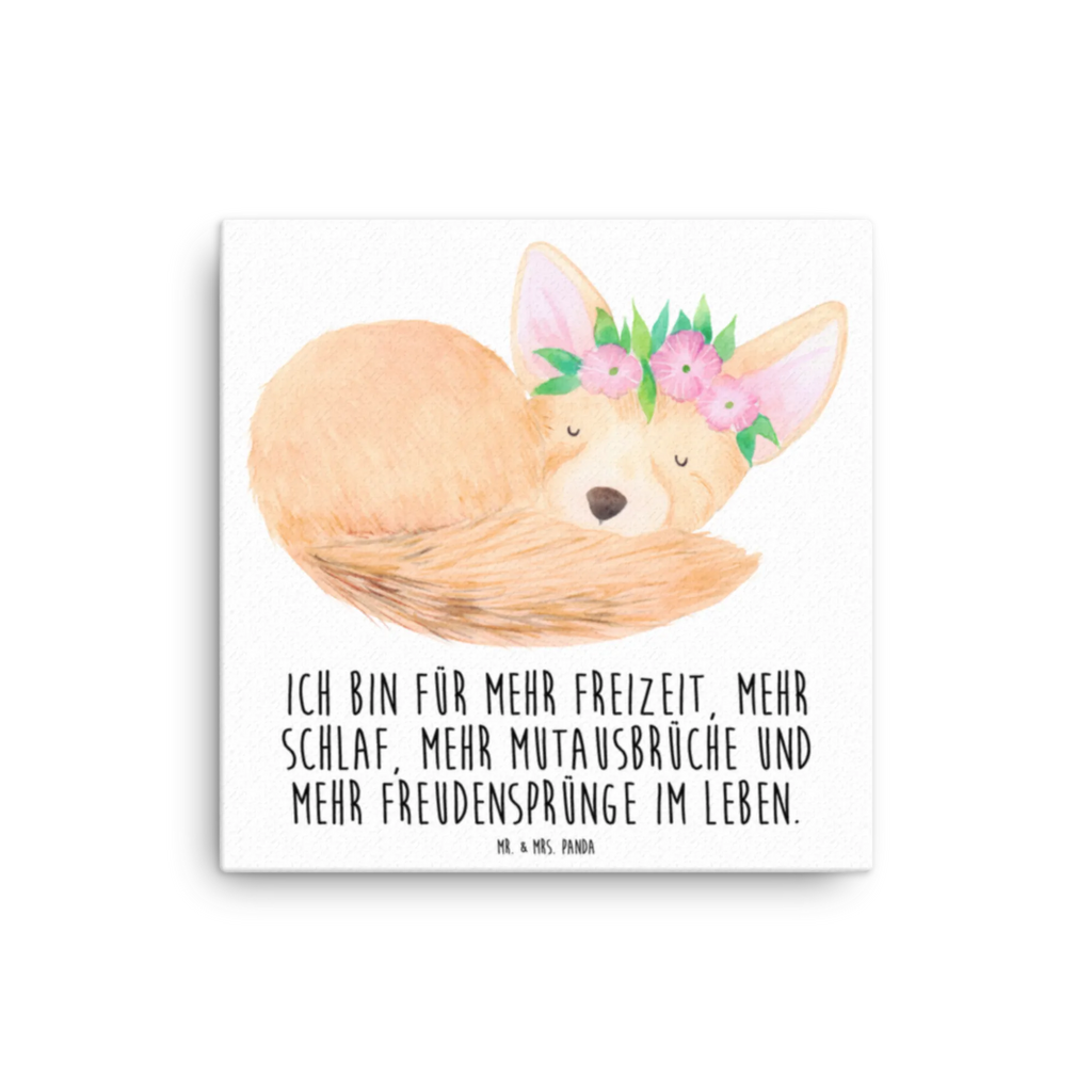 Leinwand Bild Wüstenfuchs Blumen Kunstdruck, Leinwand, Wildtiere, Afrika, Wüste, Glücklich, Blumenkranz, Wüstenfuchs, Blumen