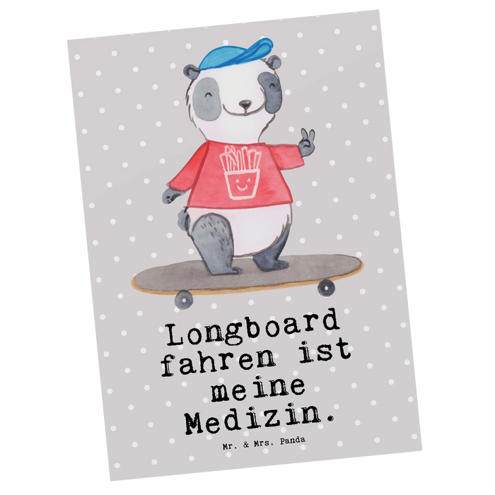 Postkarte Panda Longboard fahren