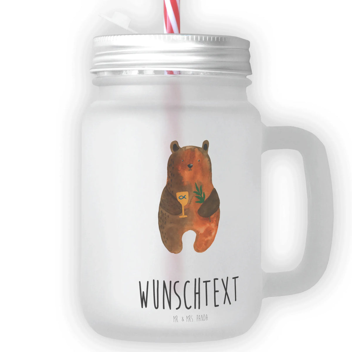Personalizowany szklany słoik Mason Jar niedźwiedź Bierzmowanie Niedźwiedź, Miś, Pluszowy miś