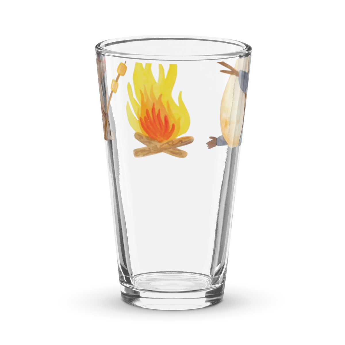 Personalisiertes Trinkglas Pinguin Lagerfeuer
