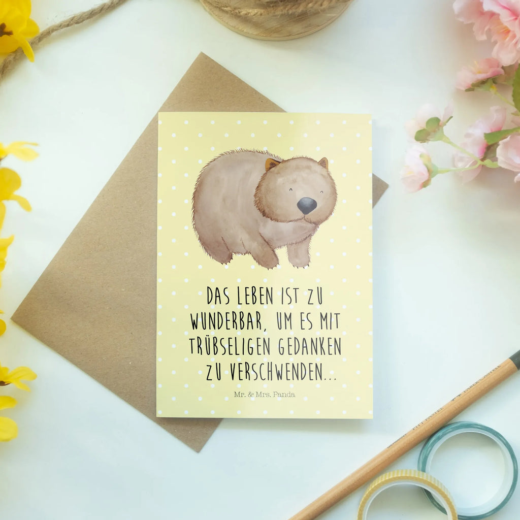 Grußkarte Wombat Ansichtskarten, Hochzeitskarte, Geburtstagskarte, Klappkarte, Grußkarte, Karte, Einladungskarte, Glückwunschkarte, Tiermotive, Gute Laune, lustige Sprüche, Tiere, Spruch, Wombat, Australien, Das Leben ist schön, Motivation