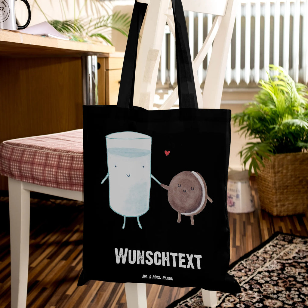 Personalisierte Tragetasche Milch & Keks Personalisierte Beuteltasche, Personalisierte Jutetasche, Stoffbeutel mit Namen, Personalisierte Kindergartentasche, Personalisierter Jutebeutel, Personalisierte Einkaufstasche, Einkaufstasche mit Namen, Personalisierte Tasche, Personalisierter Stoffbeutel, Personalisierter Beutel, Tragetasche mit Namen, Tiermotive, Gute Laune, lustige Sprüche, Tiere, Milk, perfektes Paar, Motiv süß, Keks, Milch, Einladung Frühstück, romantisch, Kekse, Cookie, Kaffee