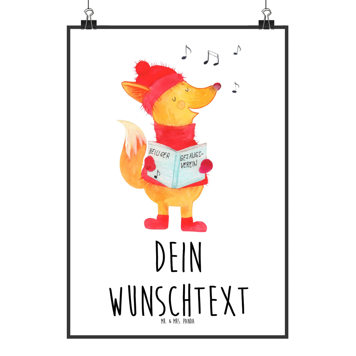 Personalised poster Fox Singer Christmas time, snow