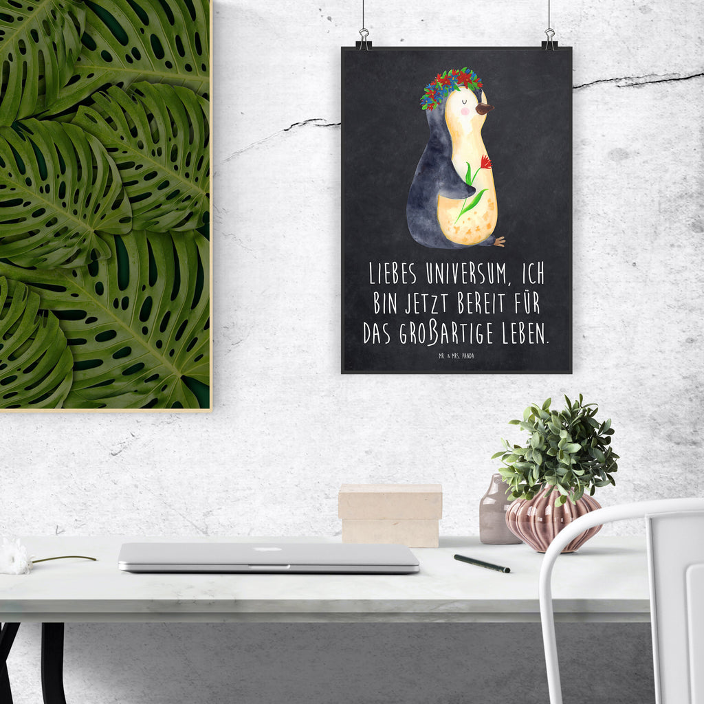 Poster Penguin Flower Wanddekoration, plakat, Handgemaltes Poster, Wanddeko Bild, Raumdekoration, Wanddeko, Deko Bild, großes poster, Kinderposter, Küchenposter, Wandposter, schlafzimmer poster, Poster, kinderzimmer poster, Mr. & Mrs. Panda Poster, Posterdruck, Kunstdruck, bild für wand, Bild, poster sprüche, Wandbild, Designposter, Pinguin, Pinguine, Liebeskummer, Leben, Lebensziele, Lebenslust, Blumenkranz, Universum, Geschenkidee, Ziele, Motivation, Wünsche