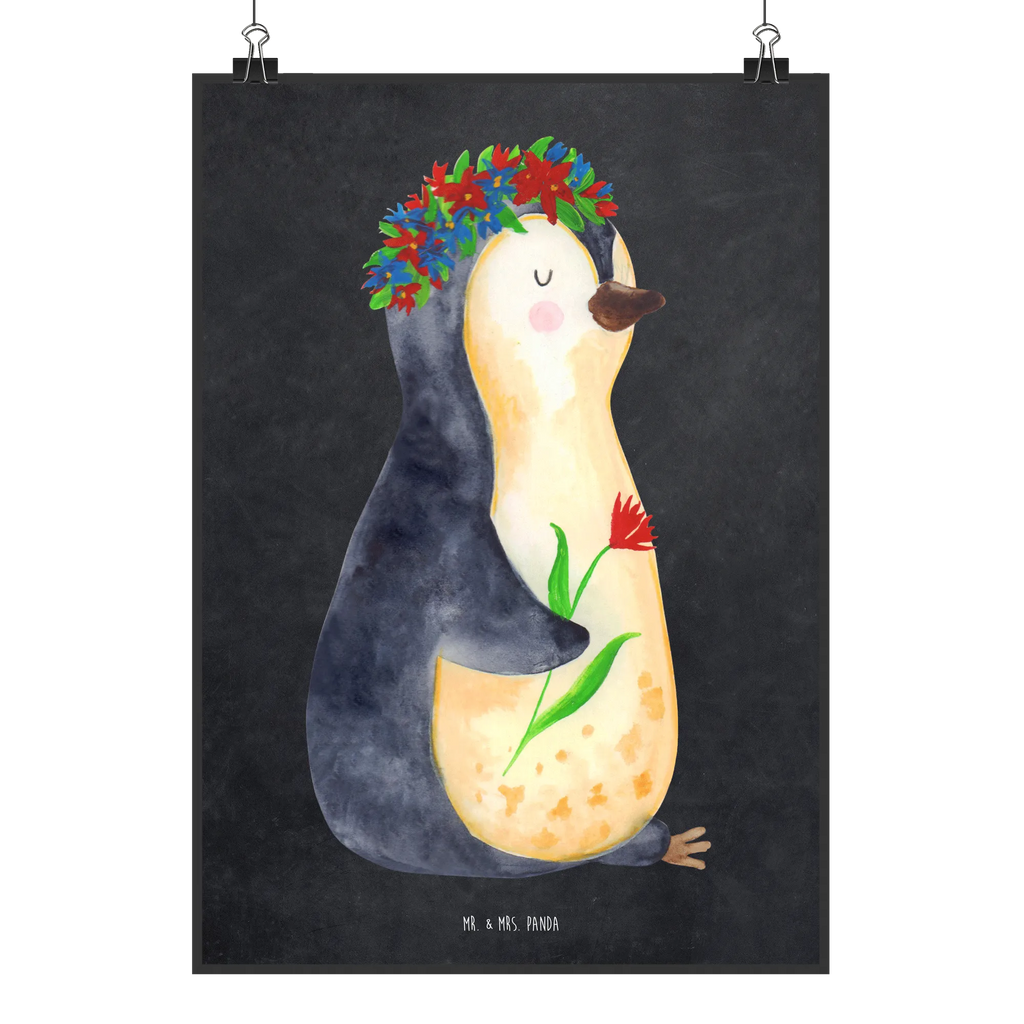 Poster Penguin Flower Wanddekoration, plakat, Handgemaltes Poster, Wanddeko Bild, Raumdekoration, Wanddeko, Deko Bild, großes poster, Kinderposter, Küchenposter, Wandposter, schlafzimmer poster, Poster, kinderzimmer poster, Mr. & Mrs. Panda Poster, Posterdruck, Kunstdruck, bild für wand, Bild, poster sprüche, Wandbild, Designposter, Pinguin, Pinguine, Liebeskummer, Leben, Lebensziele, Lebenslust, Blumenkranz, Universum, Geschenkidee, Ziele, Motivation, Wünsche
