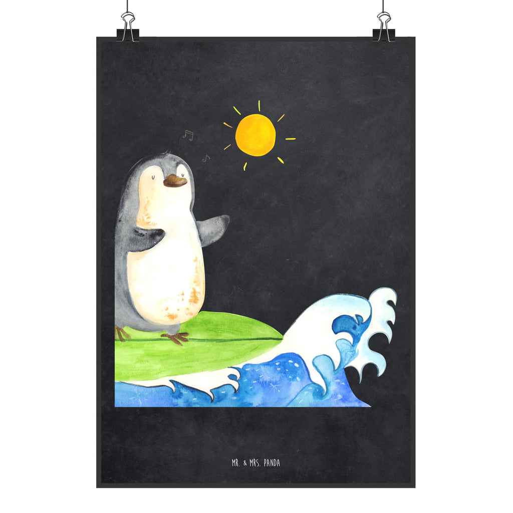 Poster Pinguin Surfer Wanddeko, Wanddekoration, Handgemaltes Poster, Kinderposter, Designposter, Raumdekoration, Poster, Bild, Küchenposter, Posterdruck, Wanddeko Bild, Kunstdruck, Wandposter, Mr. & Mrs. Panda Poster, Pinguin, Surfer, Urlaub, Portugal, surfen, Wellen, Hawaii, Pinguine, Wellen reiten