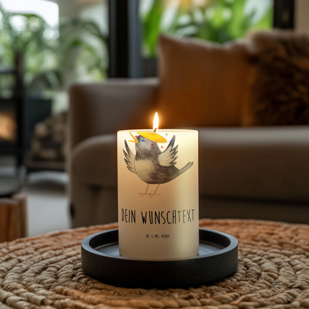 Personalised candle Crow sombrero small animals, cute, funny, cute animal motives, hand drawn, small world, funny sayings, good mood, happy, gifts, gift ideas, special gifts, animal lover, card, Bird, Magpie, Be happy, Raven, Birds, Motivation, Saying positive, Happiness Saying
