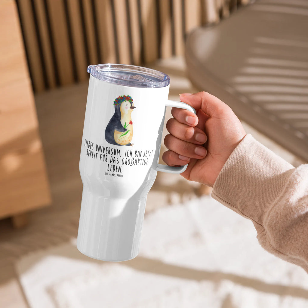 XXL thermal mug Penguin Flower Großer Thermobecher, XL Reisetasse, Reisebecher, Jumbo Becher, Autobecher, XL Thermobecher, Thermobecher, Pinguin, Motivation, Wünsche, Liebeskummer, Geschenkidee, Leben, Lebensziele, Lebenslust, Ziele, Blumenkranz, Universum, Pinguine