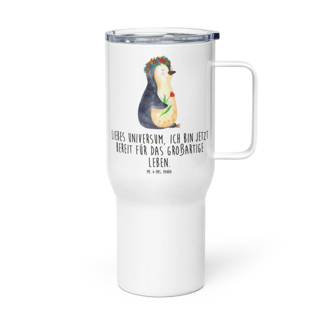 XXL thermal mug Penguin Flower Großer Thermobecher, XL Reisetasse, Reisebecher, Jumbo Becher, Autobecher, XL Thermobecher, Thermobecher, Pinguin, Motivation, Wünsche, Liebeskummer, Geschenkidee, Leben, Lebensziele, Lebenslust, Ziele, Blumenkranz, Universum, Pinguine