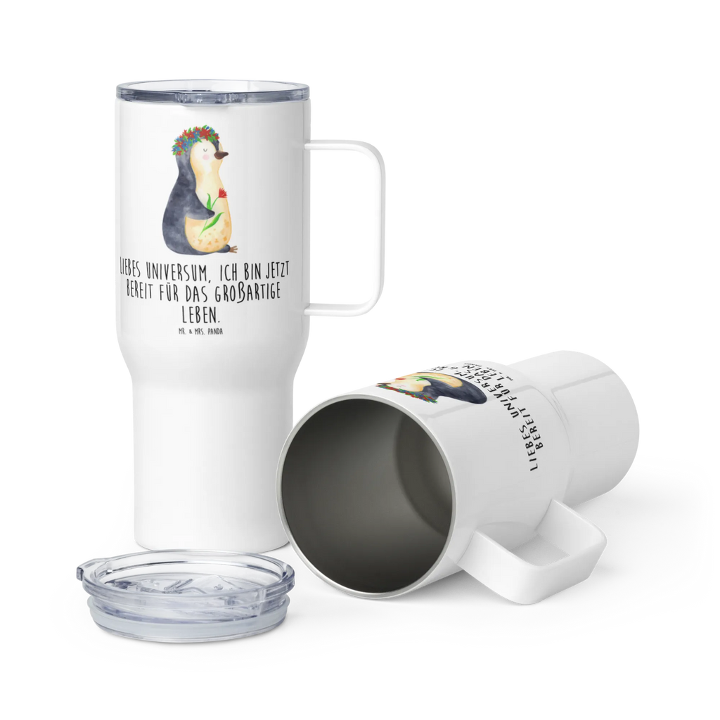 XXL thermal mug Penguin Flower Großer Thermobecher, XL Reisetasse, Reisebecher, Jumbo Becher, Autobecher, XL Thermobecher, Thermobecher, Pinguin, Motivation, Wünsche, Liebeskummer, Geschenkidee, Leben, Lebensziele, Lebenslust, Ziele, Blumenkranz, Universum, Pinguine