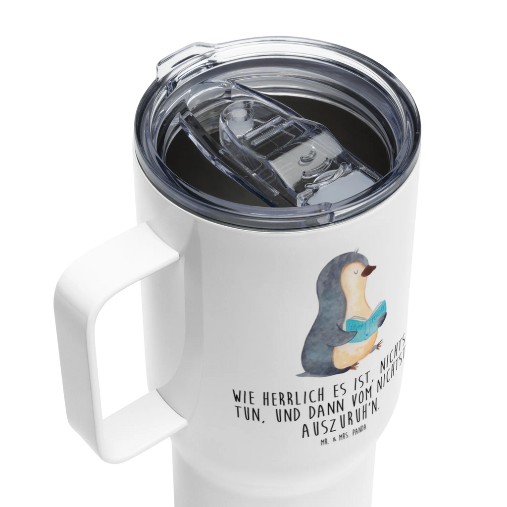 XXL Thermobecher Pinguin Buch Autobecher, Reisebecher, Thermobecher, XL Thermobecher, Jumbo Becher, XL Reisetasse, Großer Thermobecher, Pinguin, Faulenzen, Lesen, Freizeit, Bücherwurm, Pinguine, Buch, Urlaub, Nichtstun, Ferien