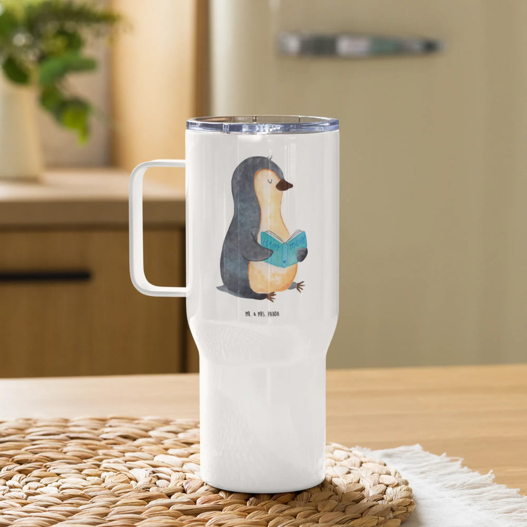 XXL Thermobecher Pinguin Buch Autobecher, Reisebecher, Thermobecher, XL Thermobecher, Jumbo Becher, XL Reisetasse, Großer Thermobecher, Pinguin, Faulenzen, Lesen, Freizeit, Bücherwurm, Pinguine, Buch, Urlaub, Nichtstun, Ferien