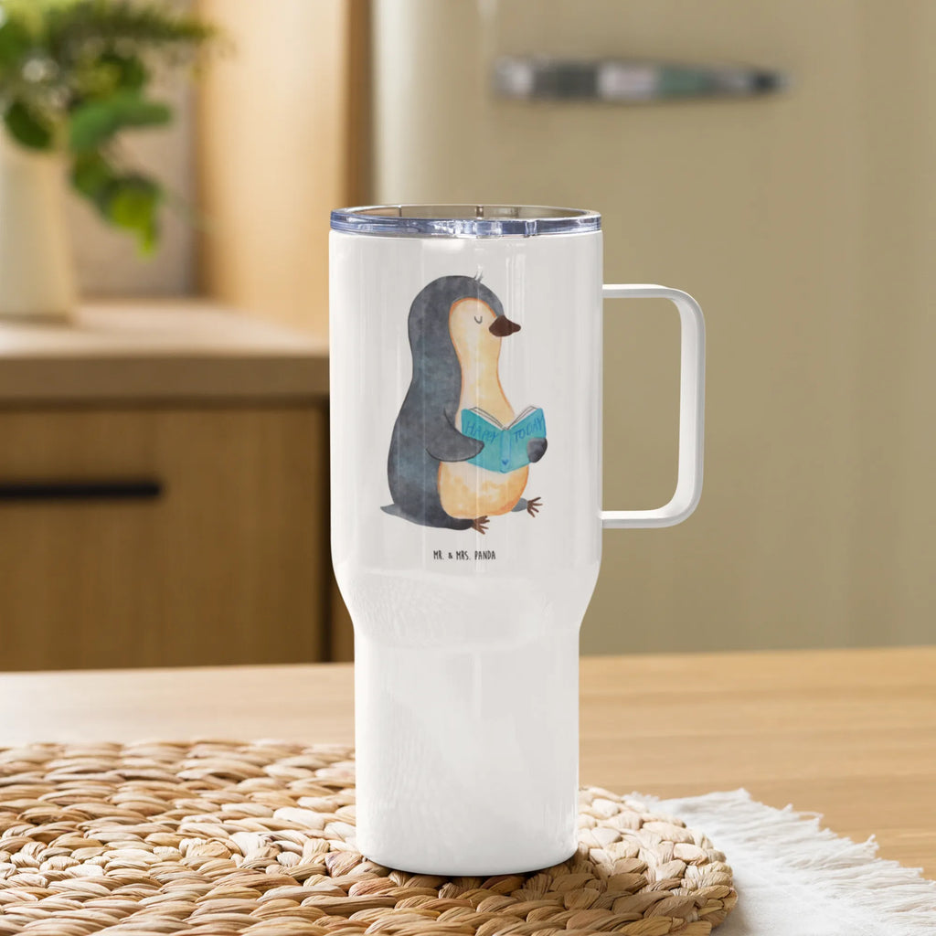 XXL Thermobecher Pinguin Buch Autobecher, Reisebecher, Thermobecher, XL Thermobecher, Jumbo Becher, XL Reisetasse, Großer Thermobecher, Pinguin, Faulenzen, Lesen, Freizeit, Bücherwurm, Pinguine, Buch, Urlaub, Nichtstun, Ferien