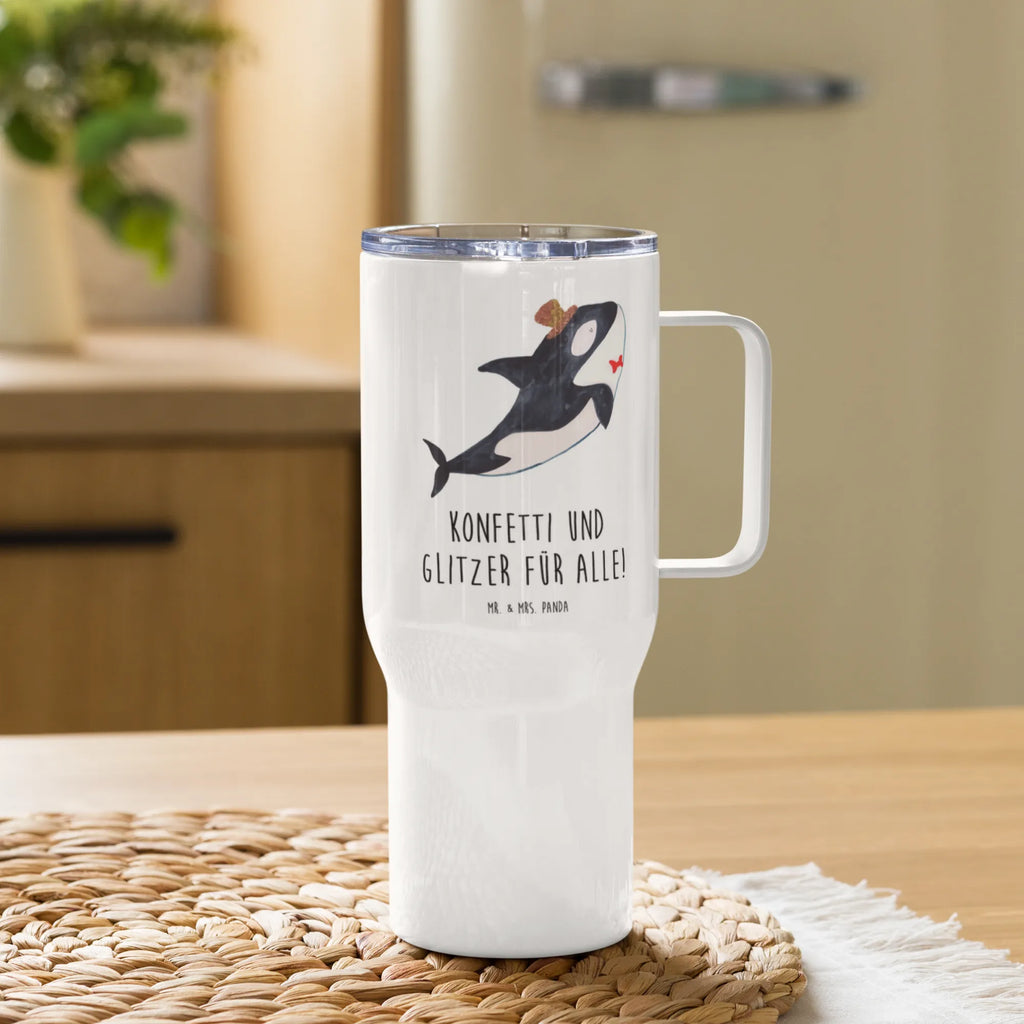 XXL thermal mug orca cylinder Thermobecher, XL Thermobecher, Reisebecher, XL Reisetasse, Großer Thermobecher, Autobecher, Jumbo Becher, Meerestiere, Meer, Urlaub, Narwal, Glitter, Konfetti, Glitzer, Geburtstag, Feier, Fete, Fest, Glückwunsch, Orca