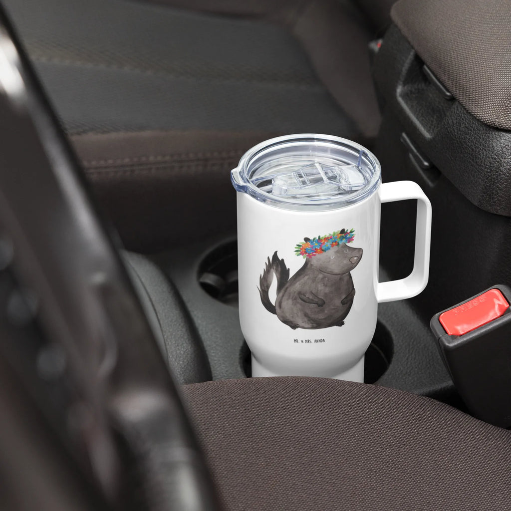 XXL Thermobecher Stinktier Mädchen Thermobecher, Autobecher, XL Thermobecher, XL Reisetasse, Reisebecher, Großer Thermobecher, Jumbo Becher, Stinktier, Skunk, Stinker, Yoga, Raubtier, Wildtier, Stinki, Namaste