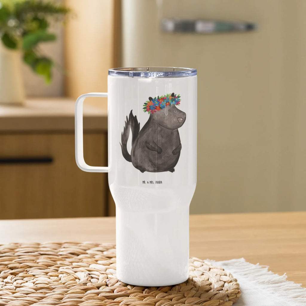 XXL Thermobecher Stinktier Mädchen Thermobecher, Autobecher, XL Thermobecher, XL Reisetasse, Reisebecher, Großer Thermobecher, Jumbo Becher, Stinktier, Skunk, Stinker, Yoga, Raubtier, Wildtier, Stinki, Namaste