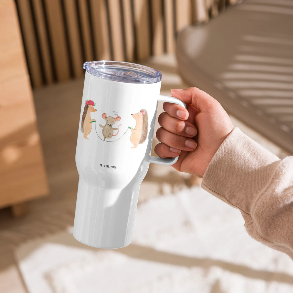 XXL thermal mug Hedgehog skipping Großer Thermobecher, Reisebecher, Thermobecher, Jumbo Becher, XL Reisetasse, XL Thermobecher, Autobecher, Tiermotive, Gute Laune, lustige Sprüche, Tiere, Kindergarten, Seilhüpfen, Igel, Seilspringen, Maus, Kinder
