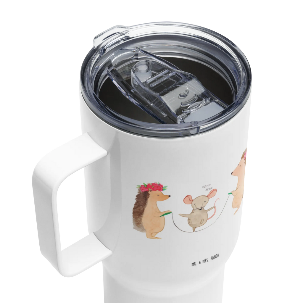 XXL thermal mug Hedgehog skipping Großer Thermobecher, Reisebecher, Thermobecher, Jumbo Becher, XL Reisetasse, XL Thermobecher, Autobecher, Tiermotive, Gute Laune, lustige Sprüche, Tiere, Kindergarten, Seilhüpfen, Igel, Seilspringen, Maus, Kinder