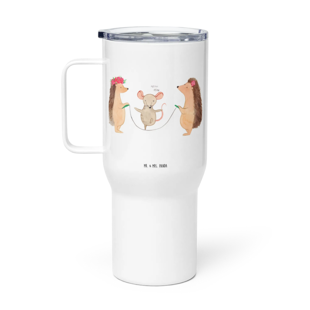 XXL thermal mug Hedgehog skipping Großer Thermobecher, Reisebecher, Thermobecher, Jumbo Becher, XL Reisetasse, XL Thermobecher, Autobecher, Tiermotive, Gute Laune, lustige Sprüche, Tiere, Kindergarten, Seilhüpfen, Igel, Seilspringen, Maus, Kinder