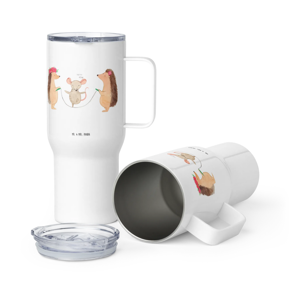 XXL thermal mug Hedgehog skipping Großer Thermobecher, Reisebecher, Thermobecher, Jumbo Becher, XL Reisetasse, XL Thermobecher, Autobecher, Tiermotive, Gute Laune, lustige Sprüche, Tiere, Kindergarten, Seilhüpfen, Igel, Seilspringen, Maus, Kinder