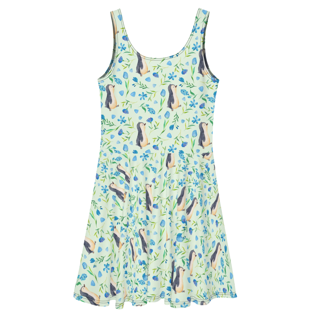 Sommerkleid Pinguinliebe Design Kleid, Sommerkleid, Skaterkleid, Aquarell, Blumen, Muster, Pinguine, Pinguin, Blaue Blumen
