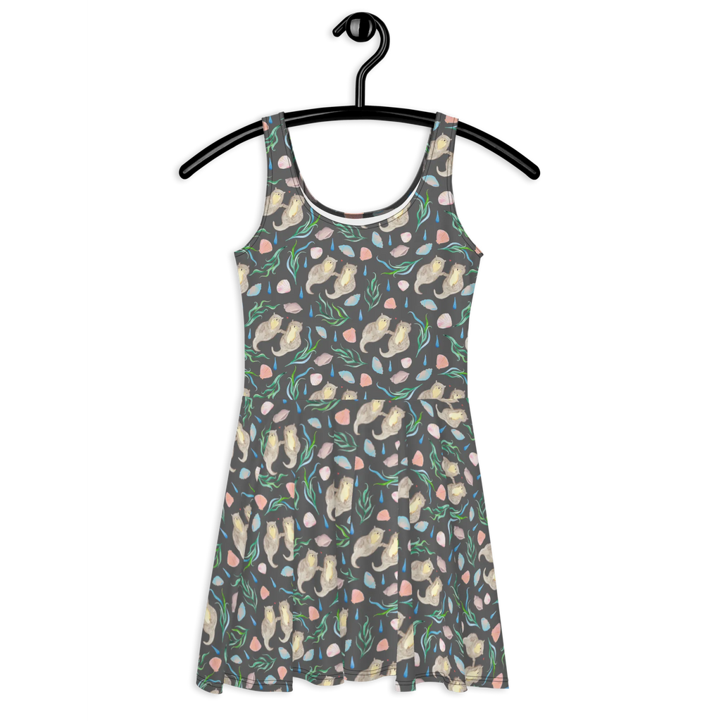 Sukienka letnia Miłość wydr Projekt Skaterkleid, Kleid, Sommerkleid, Beach Design, Otter, Aquarell, Händchenhaltene Otter, Muscheln, Meer, Maritim