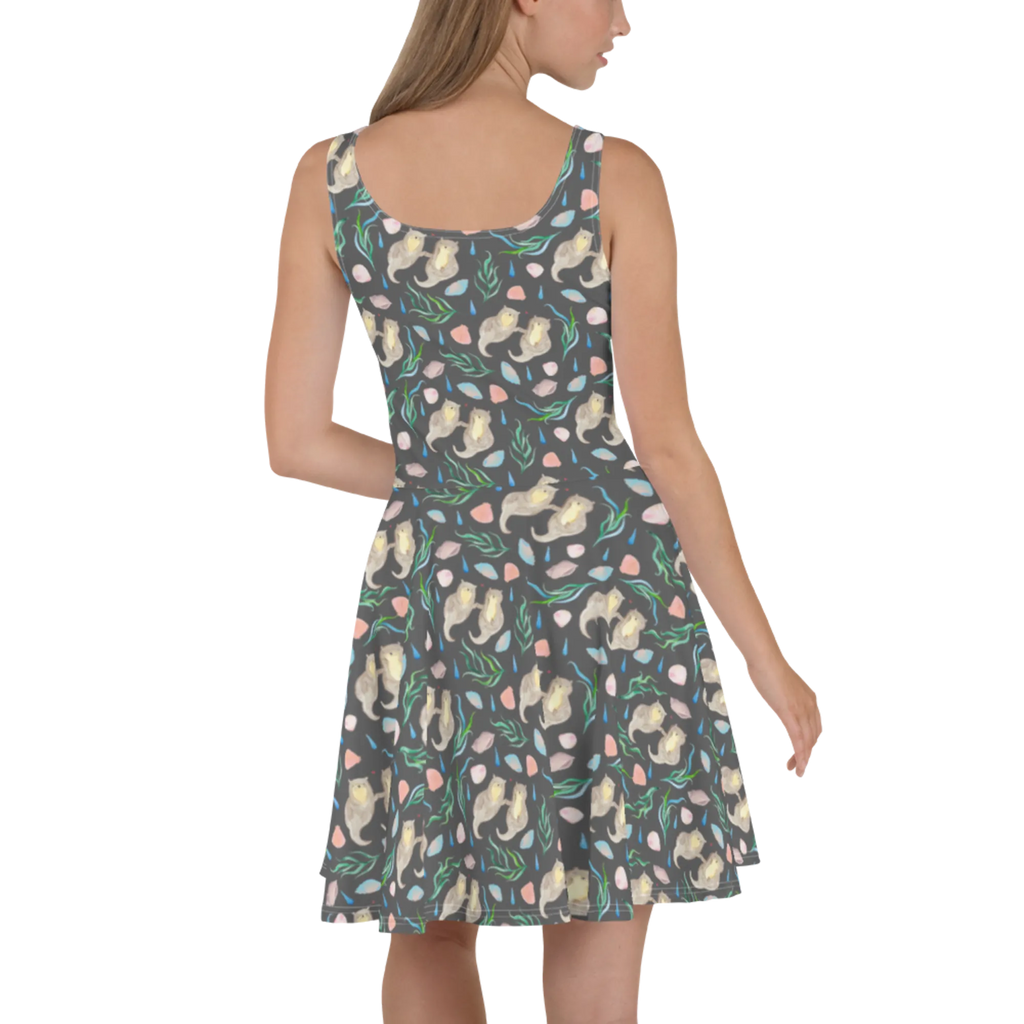 Sukienka letnia Miłość wydr Projekt Skaterkleid, Kleid, Sommerkleid, Beach Design, Otter, Aquarell, Händchenhaltene Otter, Muscheln, Meer, Maritim