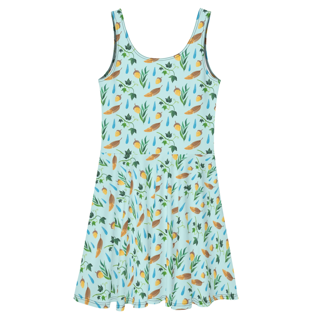 Sommerkleid Regentage Design Kleid, Sommerkleid, Skaterkleid, Wald, Eiche, Efeu, Aquarell, Natur, Regentropfen, Blätter