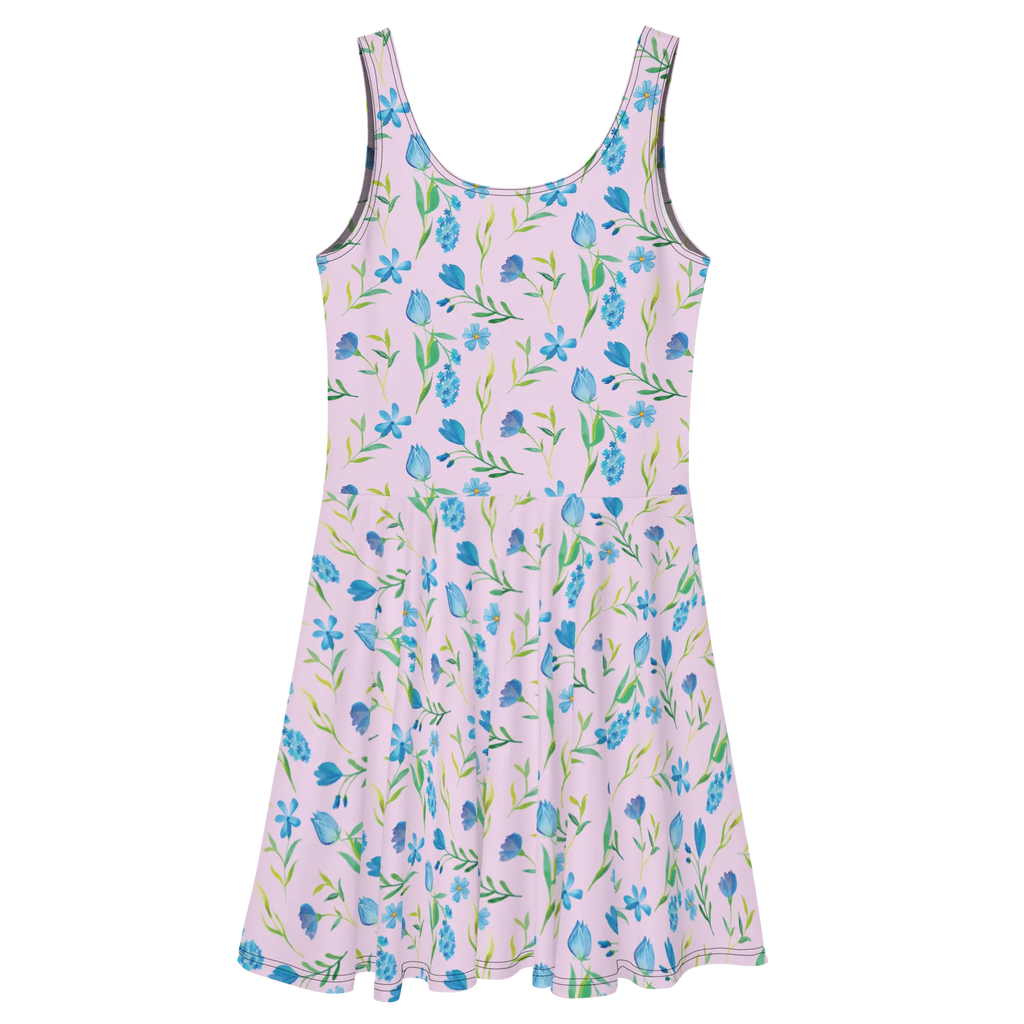 Sommerkleid Sommergedanken Design Sommerkleid, Kleid, Skaterkleid, Blumen, Blumenmuster, Aquarell, blaue Blumen, blaues Muster