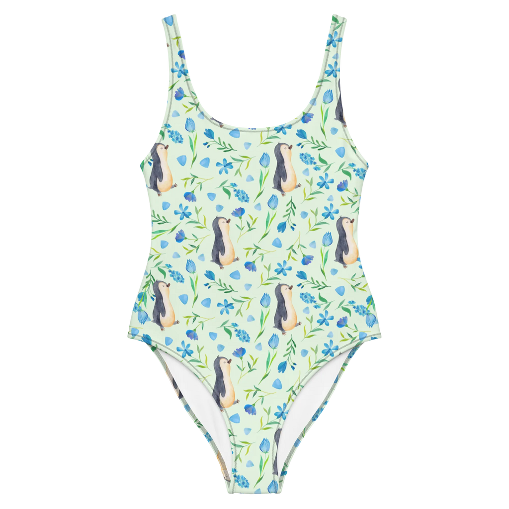 Swimsuit Penguin Love Design Badebekleidung, Swimsuit, Badeanzug, Bademode, Rückenfreier Badeanzug, Luxus-Bademode, Aquarell, Blumen, Pinguine, Pinguin, Blaue Blumen, Muster