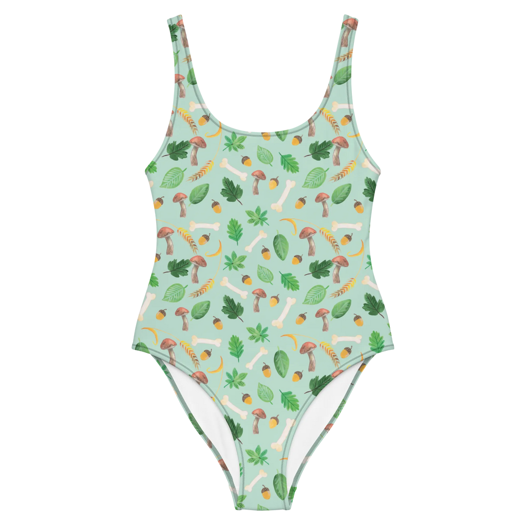Swimsuit Autumn Forest Design Swimsuit, Badeanzug, Badebekleidung, Luxus-Bademode, Rückenfreier Badeanzug, Bademode, Pilze, Aquarell Muster, Wald, Laub, Blätter, Herbst