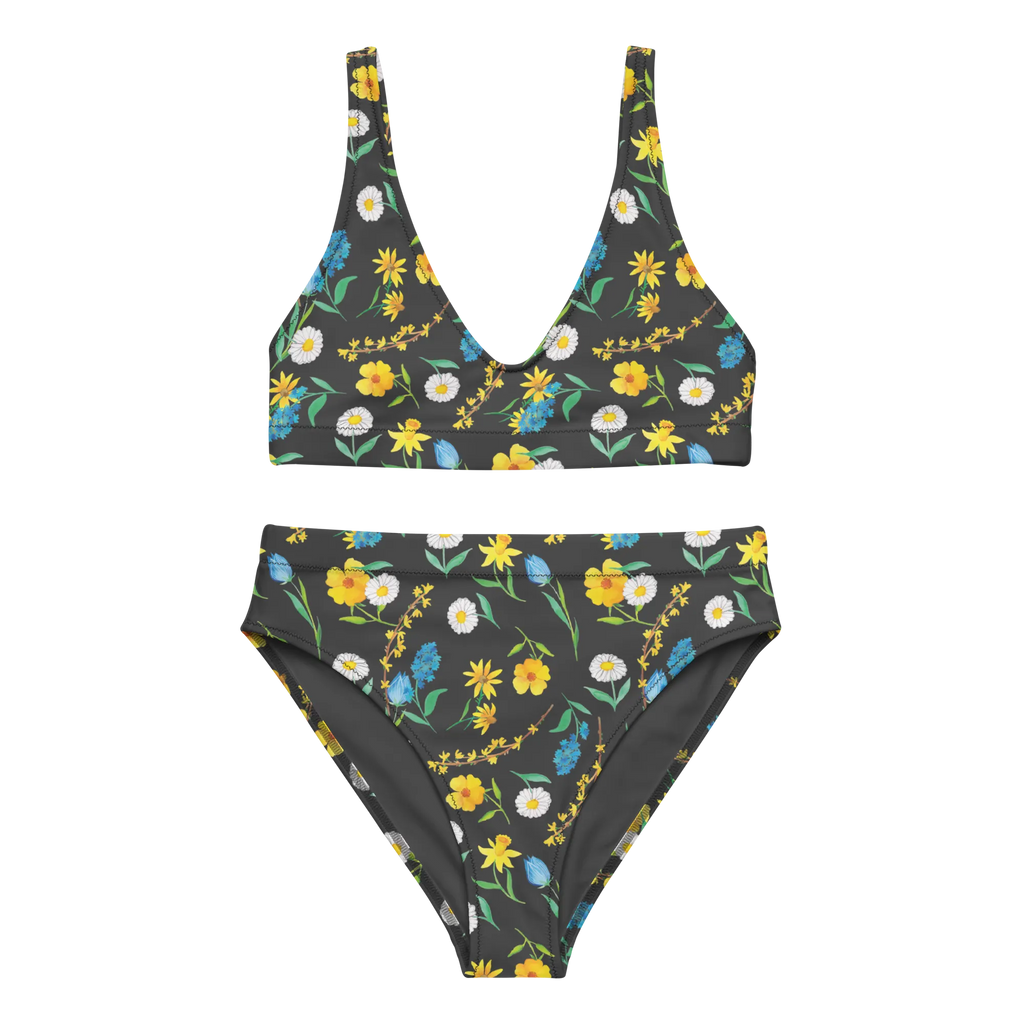 Bikini Frühlingserwachen Design Bikini, 2er Set, Bademode, High Waist Bikini, Bikinioberteil, Bikinihose, Zweiteiler, Aquarell, Natur, Blumen, Muster, Sommerblumen, Wiese, Blumenmädchen